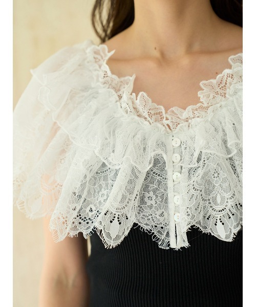 SNIDEL（スナイデル）の「レースドッキングニットプルオーバー（ニット/セーター・レディース・ブラック/ミント/オフホワイト・F）」の9枚目の写真