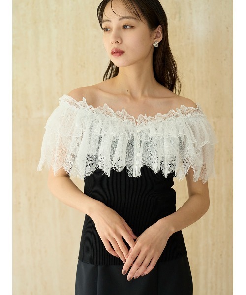 SNIDEL（スナイデル）の「レースドッキングニットプルオーバー（ニット/セーター・レディース・ブラック/ミント/オフホワイト・F）」の13枚目の写真