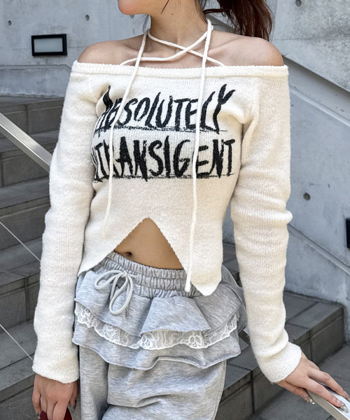 SPIRALGIRL(スパイラルガール)の「ラメロゴオフショルダーニット(ニット/セーター・レディース・ピンク/ホワイト/ブラック/ブルー・FREE)」の13枚目の写真