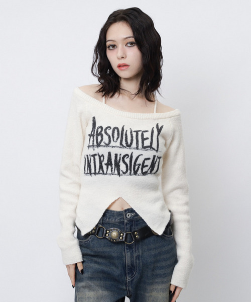 SPIRALGIRL(スパイラルガール)の「ラメロゴオフショルダーニット(ニット/セーター・レディース・ピンク/ホワイト/ブラック/ブルー・FREE)」の14枚目の写真