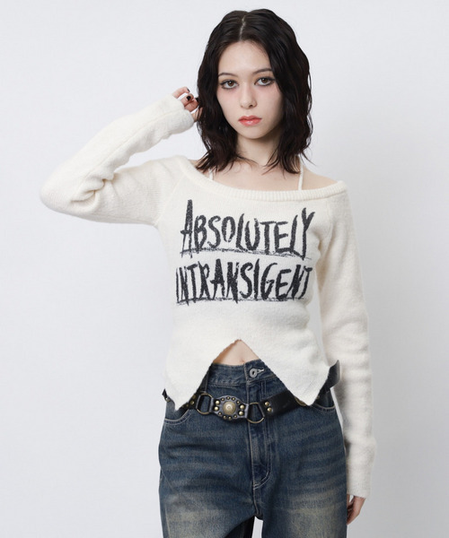 SPIRALGIRL(スパイラルガール)の「ラメロゴオフショルダーニット(ニット/セーター・レディース・ピンク/ホワイト/ブラック/ブルー・FREE)」の15枚目の写真