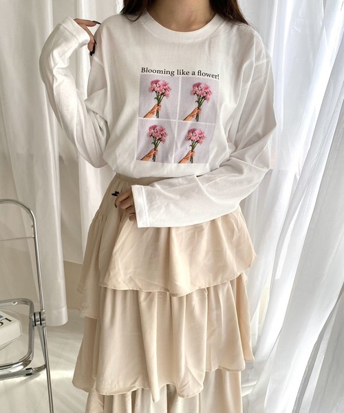 セール】フラワーフォトデザインロンT／長袖Tシャツ（Tシャツ