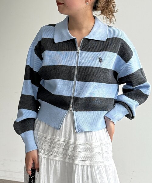 U.S. POLO ASSN.(ユーエスポロアッスン)の「【U.S. POLO ASSN.】襟付きジップカーディガン(カーディガン/ボレロ・レディース・アイボリー/ブラウン系その他/グレー/ネイビー/グリーン系その他/グレー系その他/サックスブルー・FREE)」の8枚目の写真