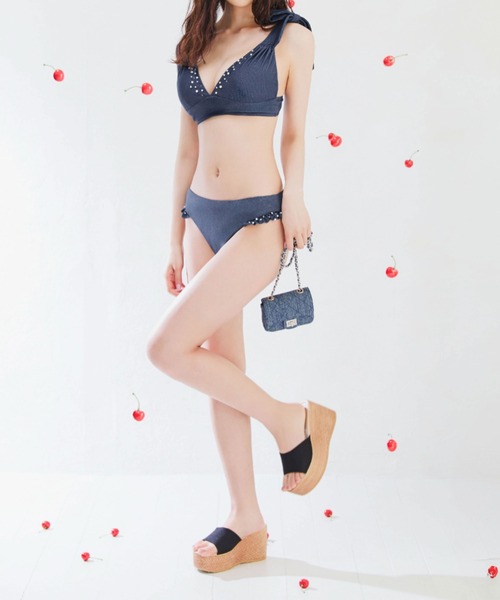 ショルダーリボンスタッズフリルビキニ 2点セット【ビキニ】【水着