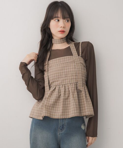 ems excite（エムズエキサイト）の「【セットアイテム】タイ付ビスチェ＆インナーSET（シャツ/ブラウス・レディース・ブルー系その他2/ブラック系その他2/ブラウン系その他2・FREE）」の10枚目の写真