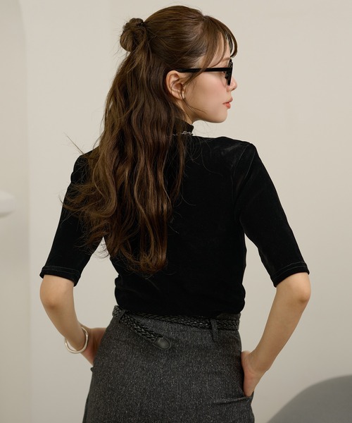 セール】velour off neck side gather tops /ベロアオフネックサイド