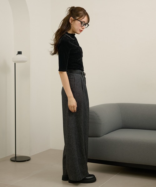 セール】velour off neck side gather tops /ベロアオフネックサイド