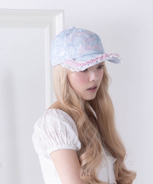 FickleBebe（フィクルベベ）の「ラッフルレースデニムCAP（キャップ