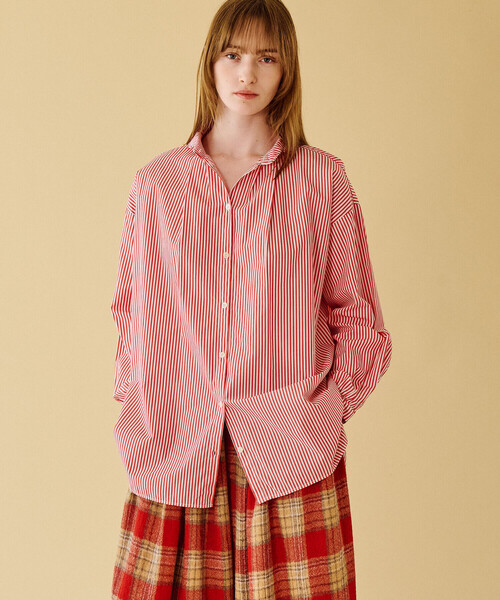 GALLEGO DESPORTES(ギャレゴデスポート)の「GALLEGO DESPORTES | コットン デザインカラー長袖シャツ WOMEN(シャツ/ブラウス・レディース・レッド系その他・S)」の2枚目の写真