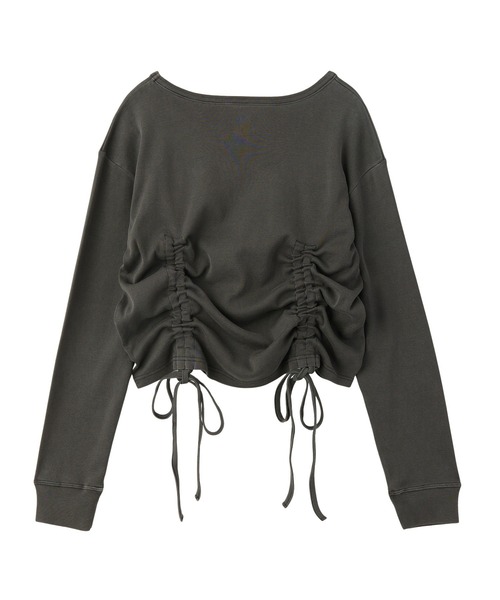 X-girl(エックスガール)の「FADED DRAWSTRING L/S TOP(Tシャツ/カットソー・レディース・ブラック/オリーブ/ベージュ・ONE SIZE)」の4枚目の写真