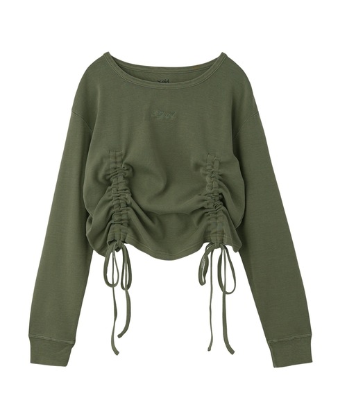 X-girl(エックスガール)の「FADED DRAWSTRING L/S TOP(Tシャツ/カットソー・レディース・ブラック/オリーブ/ベージュ・ONE SIZE)」の15枚目の写真