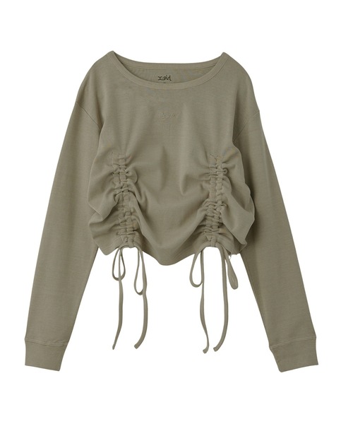 X-girl(エックスガール)の「FADED DRAWSTRING L/S TOP(Tシャツ/カットソー・レディース・ブラック/オリーブ/ベージュ・ONE SIZE)」の16枚目の写真