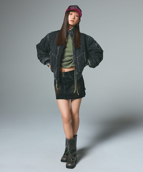 X-girl(エックスガール)の「FADED DRAWSTRING L/S TOP(Tシャツ/カットソー・レディース・ブラック/オリーブ/ベージュ・ONE SIZE)」の12枚目の写真