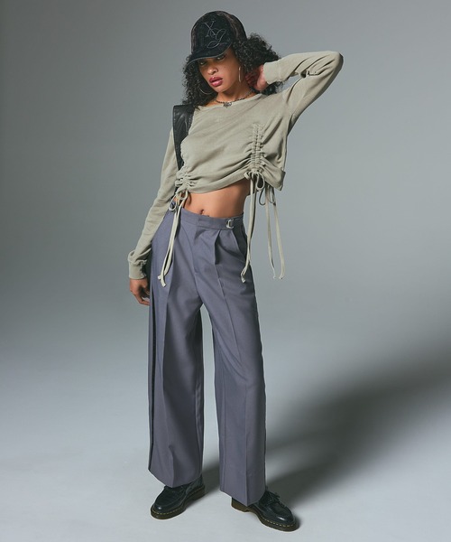 X-girl(エックスガール)の「FADED DRAWSTRING L/S TOP(Tシャツ/カットソー・レディース・ブラック/オリーブ/ベージュ・ONE SIZE)」の14枚目の写真