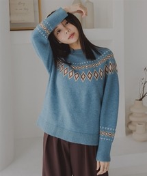 小さいサイズ ノルディック柄ニット 低身長さん・小柄女性