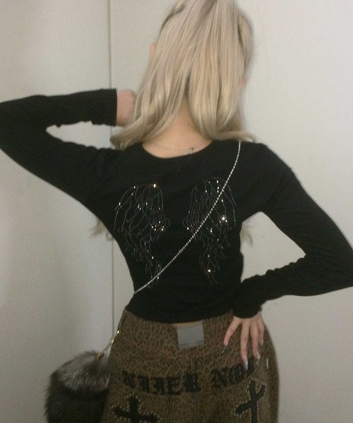 .KOM（ドットコム）の「A'GEM/9 × .kom 『.KOM/ドットケーオーエム』Y2K 背中ラインストーン羽デザイン 長袖Tシャツ/カットソー（Tシャツ/カットソー・レディース・アイボリー/グレー/ブラック/ブラック×ブルー・FREE）」の15枚目の写真