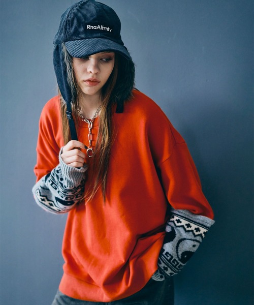 RNA(アールエヌエー)の「M2585 ニットコンビトレーナー(スウェット・レディース・アイボリー/レッド/ブラック・MEDIUM)」の1枚目の写真