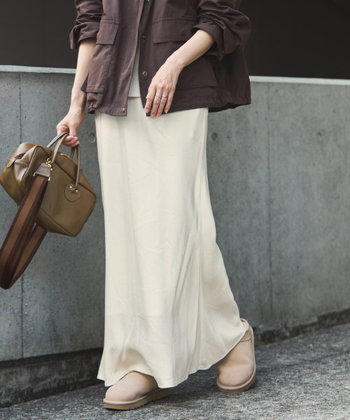 FRAMeWORK(フレームワーク)の「≪追加≫シルキーキュプラバイアススカート(スカート・レディース・ブラウン/ホワイト系その他・40/38/36)」の10枚目の写真
