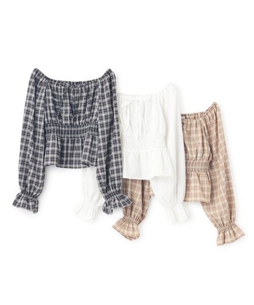 LOVETOXIC（ラブトキシック）の「チェックオフショルブラウス（シャツ/ブラウス・キッズ・ベージュ/ブラック/オフホワイト・M:150cm/S:140cm/L:160cm/130cm）」の6枚目の写真