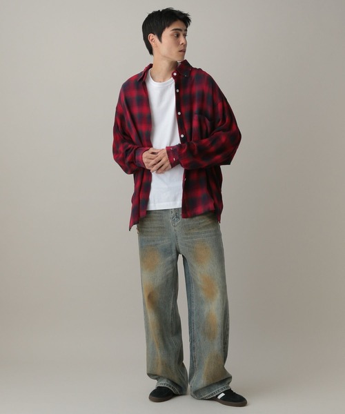 LAND MUSEUM(ランドミュージアム)の「LAND MUSEUM/ダメージオーバーチェックシャツ(シャツ/ブラウス・メンズ・グレー/レッド・LARGE/MEDIUM)」の3枚目の写真