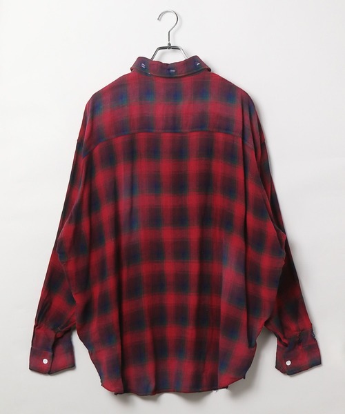LAND MUSEUM（ランドミュージアム）の「LAND MUSEUM／ダメージオーバーチェックシャツ（シャツ/ブラウス・メンズ・グレー/レッド・LARGE/MEDIUM）」の16枚目の写真