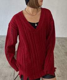 PAGEBOY | ランダムリブダメージVプルオーバー(ニット/セーター)