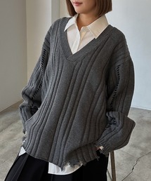 PAGEBOY | ランダムリブダメージVプルオーバー(ニット/セーター)