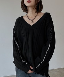 PAGEBOY | ランダムリブダメージVプルオーバー(ニット/セーター)