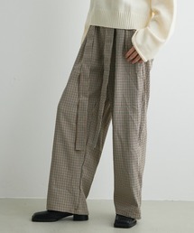 ベルトディテールチェックワイドパンツ Belt Detail Check Wide Pants