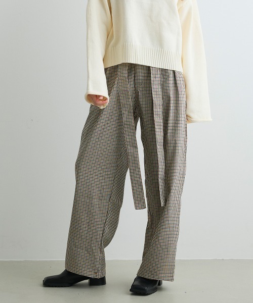 Mirette(ミレット)の「ベルトディテールチェックワイドパンツ Belt Detail Check Wide Pants(その他パンツ・レディース・ブラウン・LARGE/MEDIUM/SMALL)」の5枚目の写真