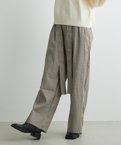 Mirette(ミレット)の「ベルトディテールチェックワイドパンツ Belt Detail Check Wide Pants(その他パンツ・レディース・ブラウン・LARGE/MEDIUM/SMALL)」の6枚目の写真