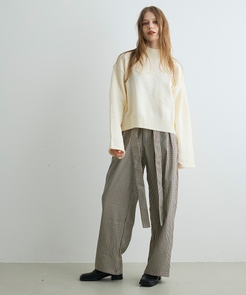 Mirette(ミレット)の「ベルトディテールチェックワイドパンツ Belt Detail Check Wide Pants(その他パンツ・レディース・ブラウン・LARGE/MEDIUM/SMALL)」の10枚目の写真