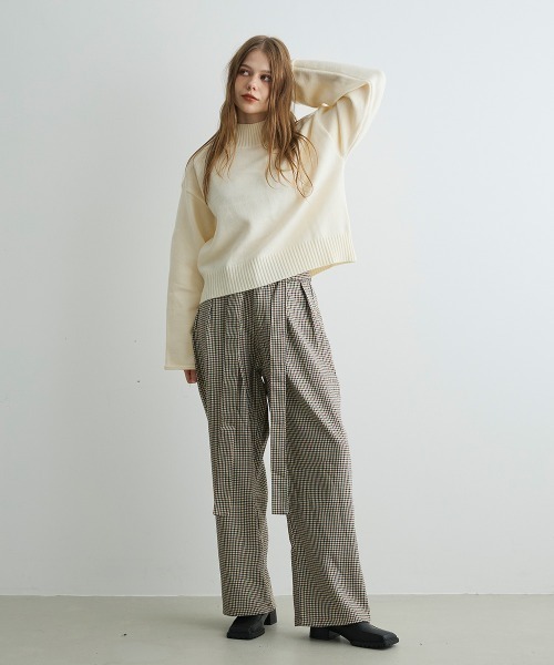 Mirette(ミレット)の「ベルトディテールチェックワイドパンツ Belt Detail Check Wide Pants(その他パンツ・レディース・ブラウン・LARGE/MEDIUM/SMALL)」の11枚目の写真