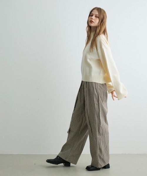 Mirette(ミレット)の「ベルトディテールチェックワイドパンツ Belt Detail Check Wide Pants(その他パンツ・レディース・ブラウン・LARGE/MEDIUM/SMALL)」の13枚目の写真