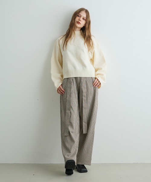Mirette(ミレット)の「ベルトディテールチェックワイドパンツ Belt Detail Check Wide Pants(その他パンツ・レディース・ブラウン・LARGE/MEDIUM/SMALL)」の15枚目の写真