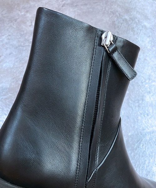 セール】《APOM》本革プラットフォームサイドジップショートブーツ