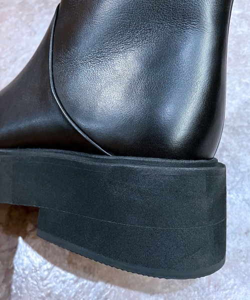 セール】《APOM》本革プラットフォームサイドジップショートブーツ