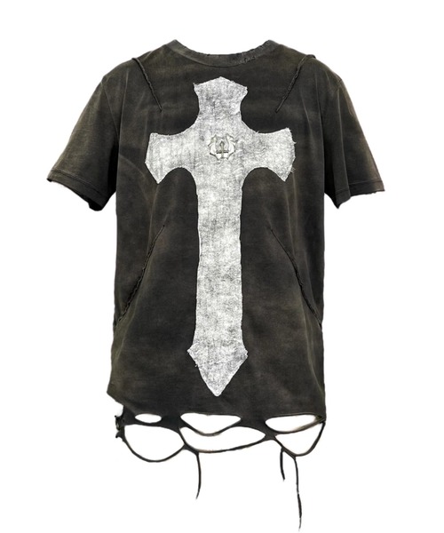UNIZ（ユニズ）の「【UNIZ】Cross Knight T-Shirt / 【ユニズ】オーバーサイズクロスダメージ半袖Tシャツ（Tシャツ/カットソー・メンズ・ブラウン・M/L/XL）」の4枚目の写真