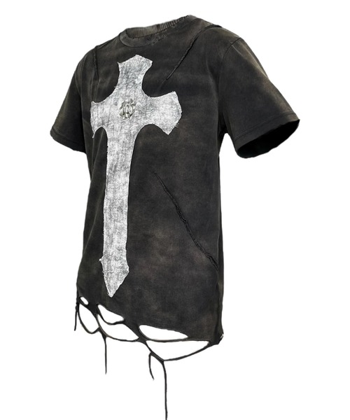 UNIZ（ユニズ）の「【UNIZ】Cross Knight T-Shirt / 【ユニズ】オーバーサイズクロスダメージ半袖Tシャツ（Tシャツ/カットソー・メンズ・ブラウン・M/L/XL）」の3枚目の写真