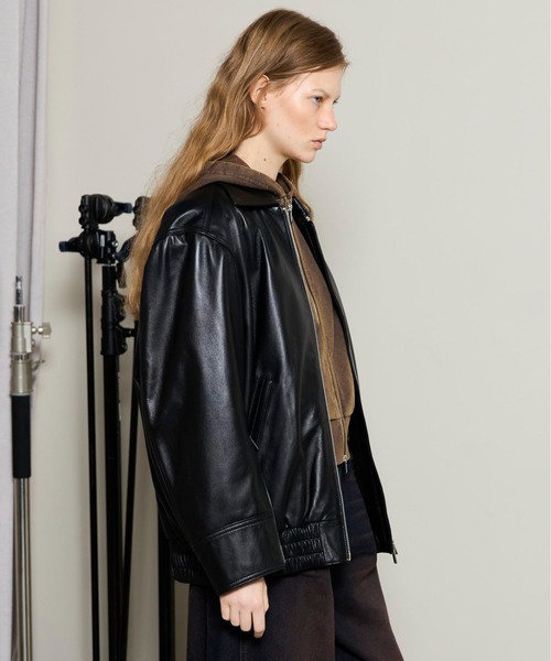 maison special レザーブルゾン　オーバーサイズ　サイズ1 ブラック 2025WINTER PRE-ORDER】Oversized Real Leather Zip Blouson