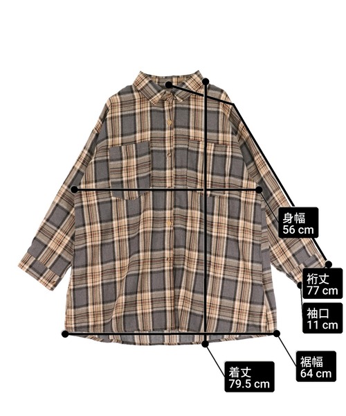 ANAP（アナップ）の「Wポケット オーバーサイズ チェックシャツ（シャツ/ブラウス・レディース・グレー/ブラウン/ネイビー・F）」の11枚目の写真