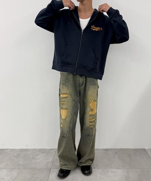 WEGO(ウィゴー)の「WEGO/DOGサガラジップパーカー(パーカー・メンズ・ネイビー/アッシュグレー・LARGE/MEDIUM)」の3枚目の写真