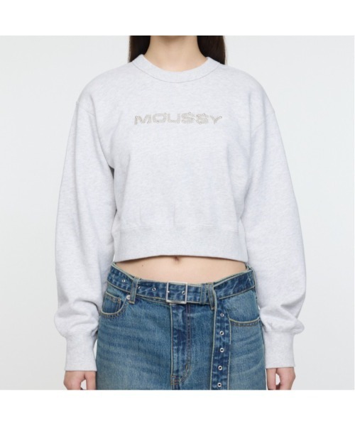 MOUSSY（マウジー）の「【25年AW新作】LITTLE POPS LOGO プルオーバー（スウェット・レディース・ブラック/ネイビー/杢グレー/ライトピンク・FREE）」の3枚目の写真