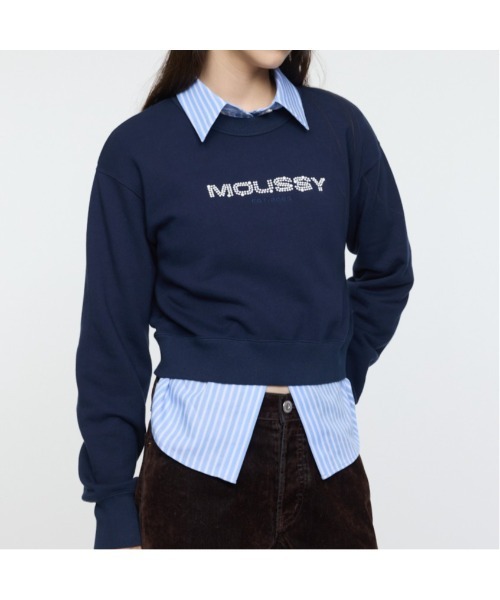 MOUSSY（マウジー）の「【25年AW新作】LITTLE POPS LOGO プルオーバー（スウェット・レディース・ブラック/ネイビー/杢グレー/ライトピンク・FREE）」の4枚目の写真