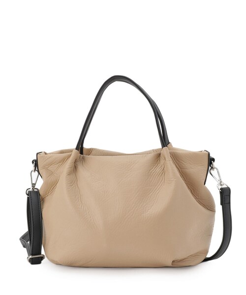 Sunauna(スーナウーナ)の「◆【2WAY/オリジナルプリント裏使用】タックトートバック(トートバッグ・レディース・ブラック/ベージュ・00)」の1枚目の写真