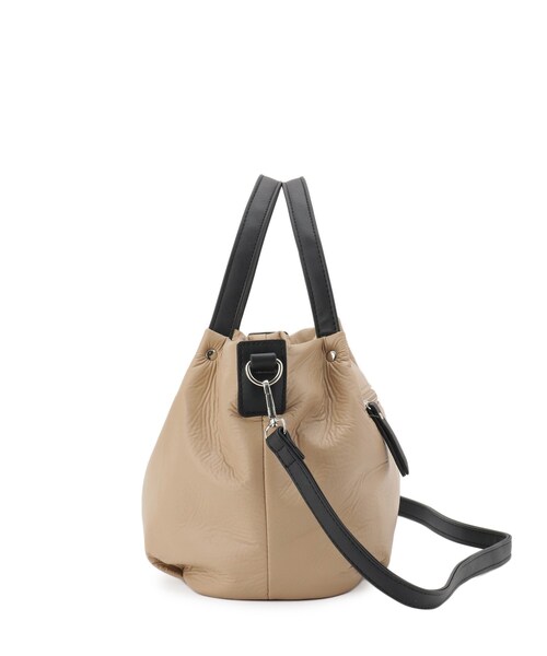 Sunauna(スーナウーナ)の「◆【2WAY/オリジナルプリント裏使用】タックトートバック(トートバッグ・レディース・ブラック/ベージュ・00)」の13枚目の写真