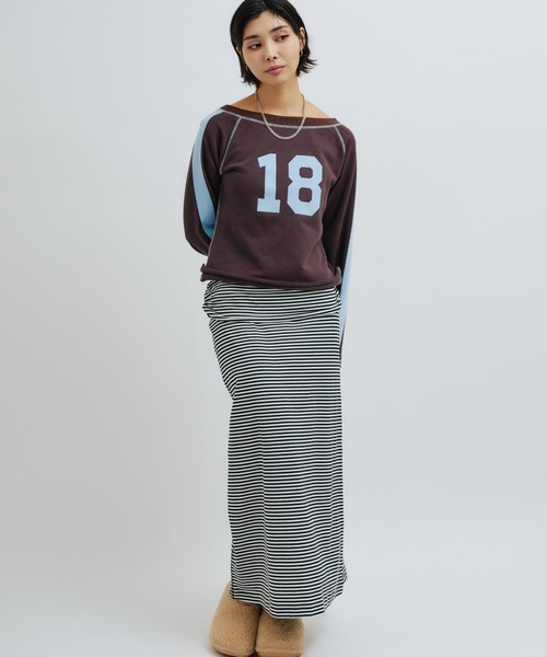 atmos pink（アトモスピンク）の「atmos pink Border Long Skirt / アトモス ピンク ボーダー ロング スカート（スカート・レディース・ピンク/ホワイト・FREE）」の10枚目の写真