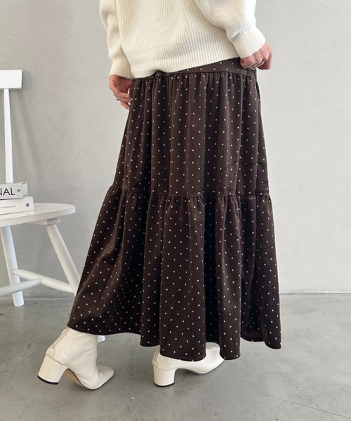 セール】ドット柄ベロアティアードロングスカート（スカート）｜CLEA