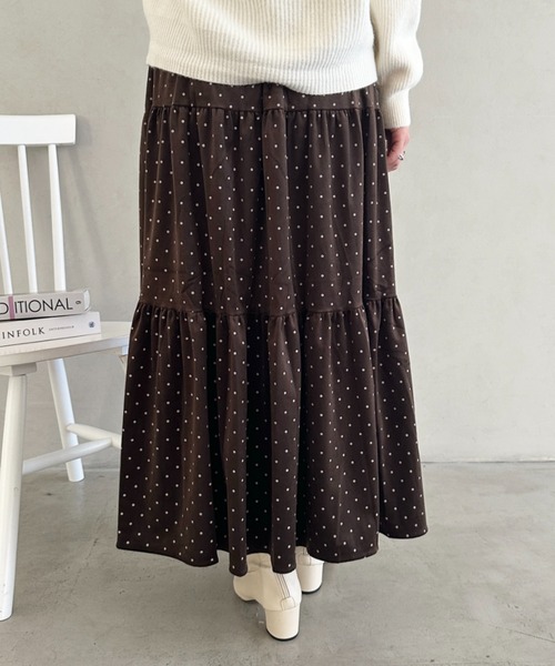 セール】ドット柄ベロアティアードロングスカート（スカート）｜CLEA
