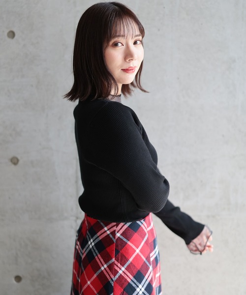 Ruwan yu(ルワンユー)の「異素材切替シアーハイネックニット【大きいサイズ対応】(ニット/セーター・レディース・ブラック・4L/3L/LL/L)」の7枚目の写真